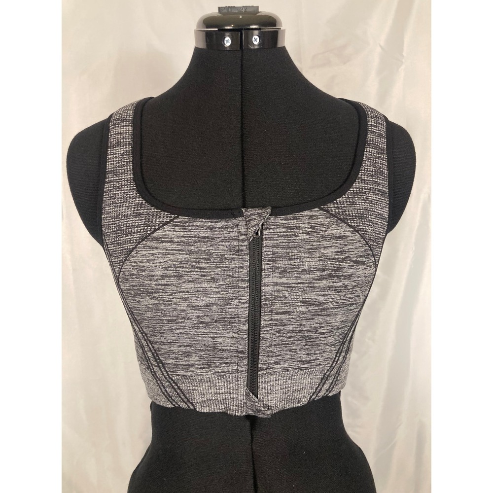 L AVIA Gray Space Dye Front Zip Sports Bra AV24031 Crisscross Back No Padding